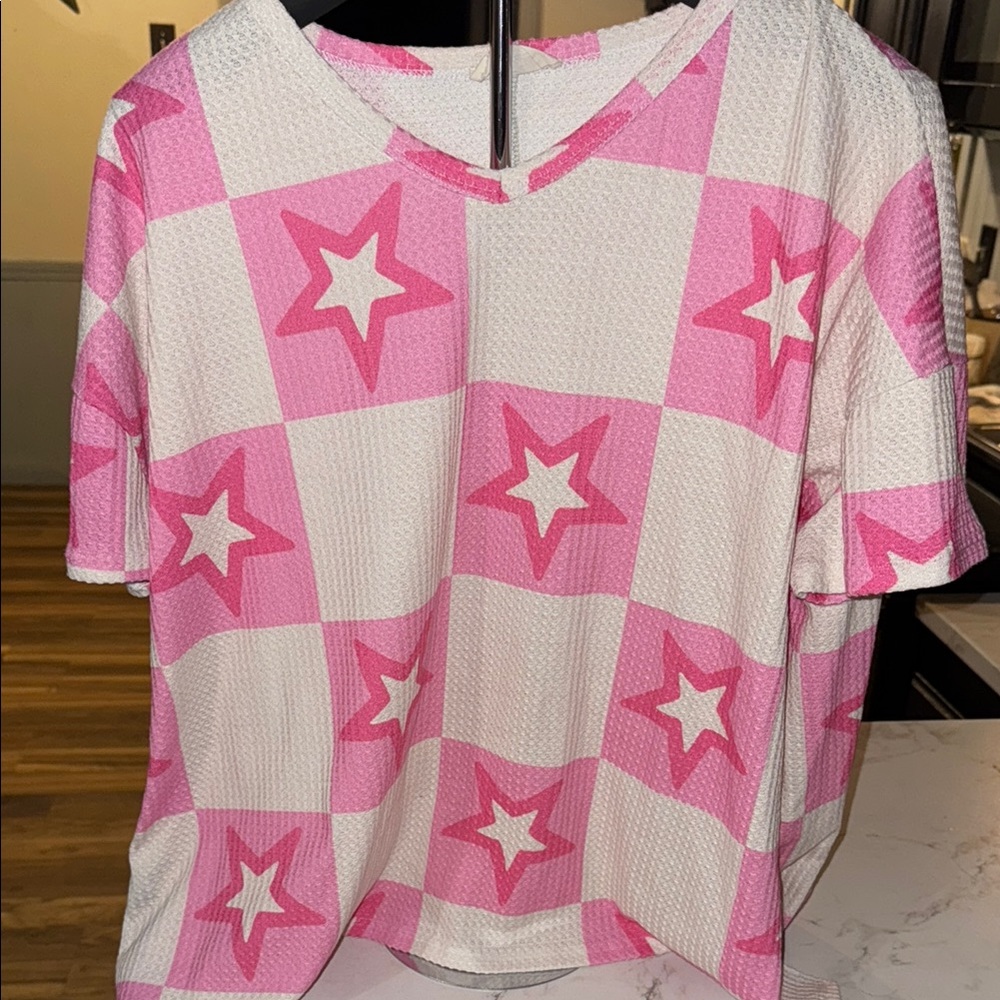Pink Star Patterned Women's Top
